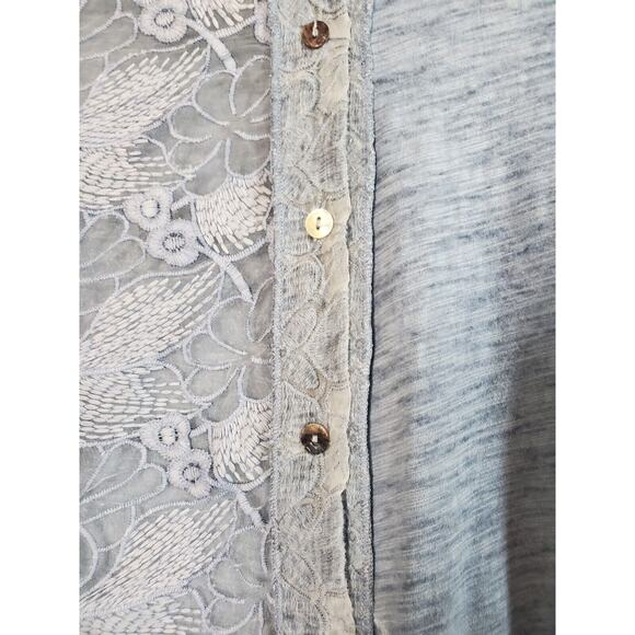 Kamana Lagenlook Burnout Embroidered Light Blue Tunic Blouse Dress, Size Medium - Picture 6 of 15